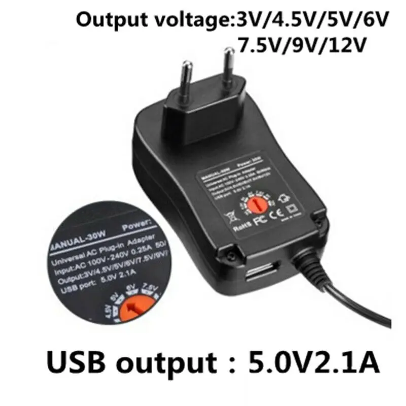 3 V-12 V 2A 2.5A преобразователь переменного тока в постоянный регулируемый Мощность адаптер Зарядное устройство питания для Светодиодный светильник полосы лампы 30 Вт штепсельная вилка европейского стандарта