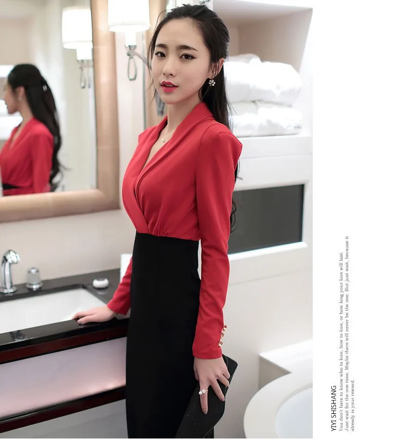 

2018 Autumn New Style WOMEN'S Dress Debutante-Style Formal Dress Long Skirts Long Sleeve Slim Fit Sheath Base Dress a Generation