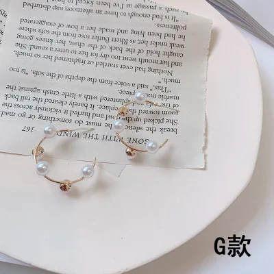 G Silver needle AOMU, простые, модные, классические, жемчужные, стразы, с петлей, серьги-кольца для женщин, золотой цвет, рок, круглые, круглые, серьги-кольца, вечерние, подарки - Окраска металла: G Silver needle