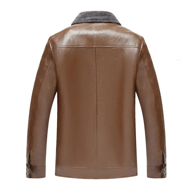 Puimentiua Warm Coat Men's Fur Collar Leather Jacket Casual Solid Color Zipper Closure Tops Male Motocycling Leather Jacket