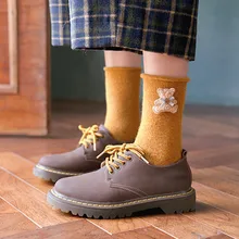 Feitong/1 пара модных женских носков Kawaii с рисунком медведя из мультфильма, шерстяные однотонные Хлопковые женские носки