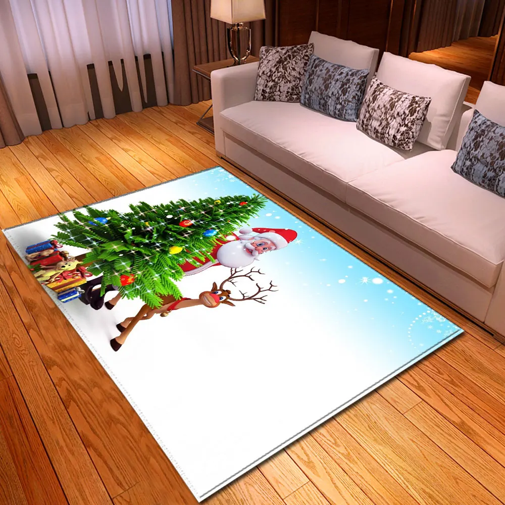 Веселый коврик с рождественским дизайном, нескользящий фланелевый коврик для спальни, детский игровой коврик для гостиной, Рождественская елка, Санта, лось, ковры для дома, декоративные