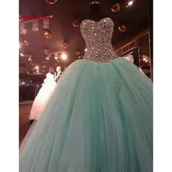 Мятно-зеленые Бальные платья, бальное платье, роскошное Хрустальное Тюлевое милое платье для выпускного вечера, дебютантное милое 16