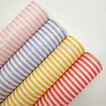

91x134cm Synthetic Leather Faux Leather Fabric Glitter STRIPES Leather Fabric Color Glitter For Sewing DIY K0035
