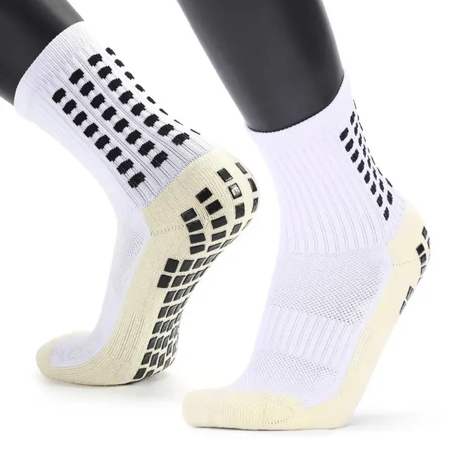 New Men's Sports Socks Thick Towel Bottom Men's Mid-tube Dispensing Non-slip Football Socks Basketball Socks Sports Stockings White