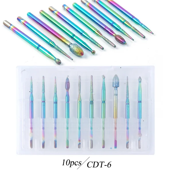 Алмазные сверла для ногтей, набор в цветах радуги, фреза для электрического маникюра, шлифовальная машина для удаления кутикулы, вращающиеся аксессуары, CHCDT-1-12 - Цвет: CDT-6