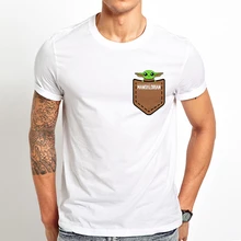 Забавная футболка с карманом «мандалорский малыш йода» Новая Летняя мужская белая Повседневная крутая футболка с короткими рукавами унисекс