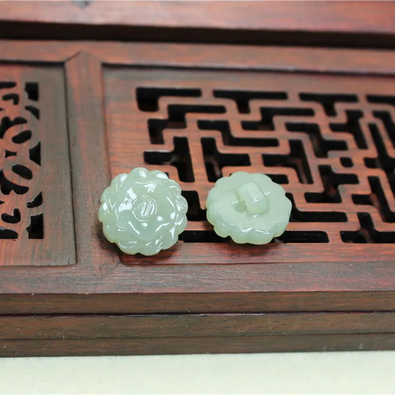 

Natural hetian jade handcarved flower DIY 100% real jade pendant buttons jade accessories septa scattered beads for women