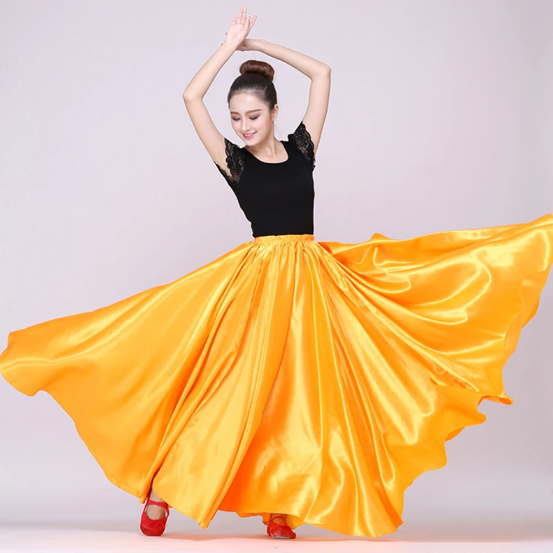 Yellow 10 цветов командные сценические Балли танцевальные костюмы для взрослых женщин большие качели атласные шелковые цыганские испанские Фламенко юбка - Цвет: Yellow