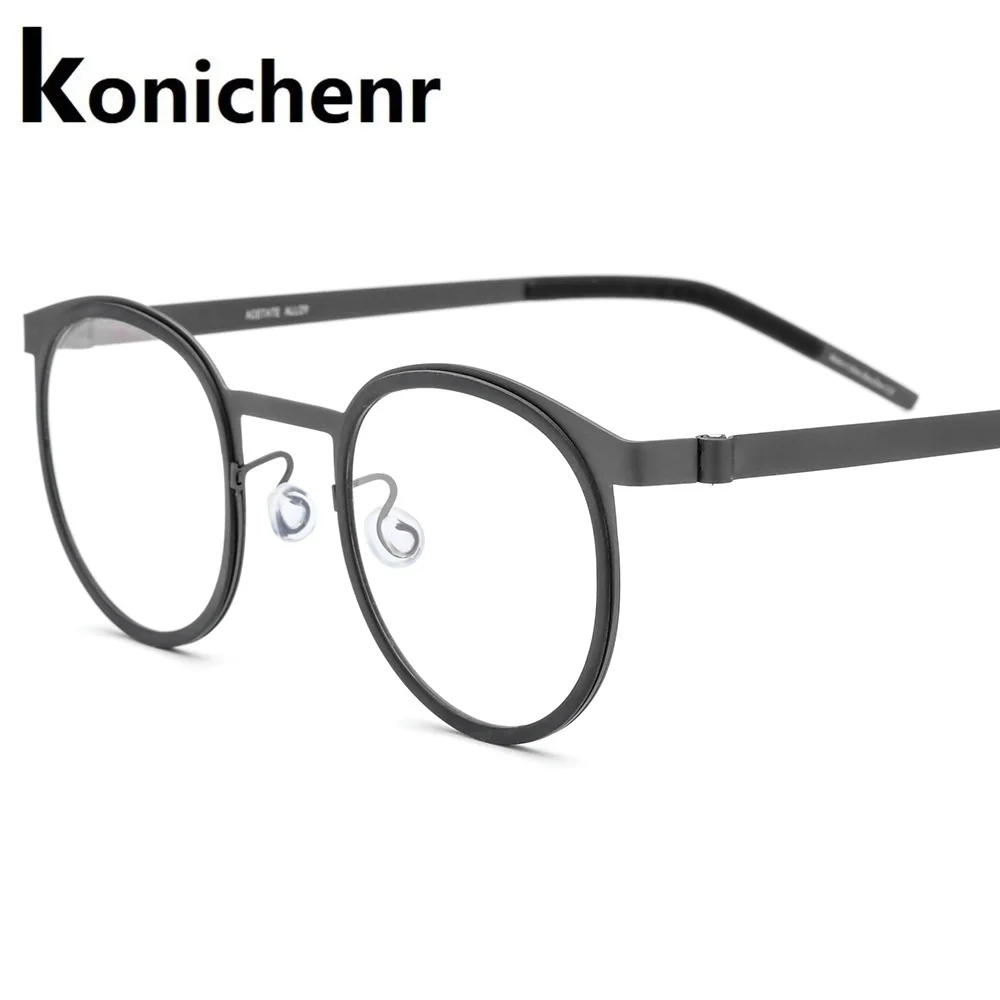 Konicheng титановая оправа для очков мужские Оптические очки по назначению женские круглые Безвинтовые оправа для очков, при близорукости корейский 28625
