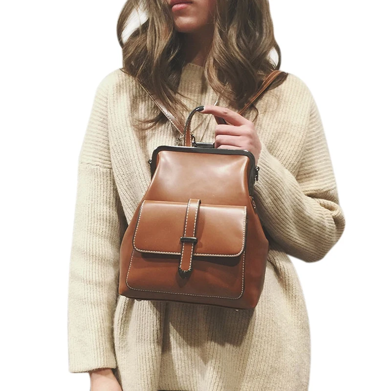 

Retro Bags Pu Leather Backpack Women School Bags For Small Backpacks Brown