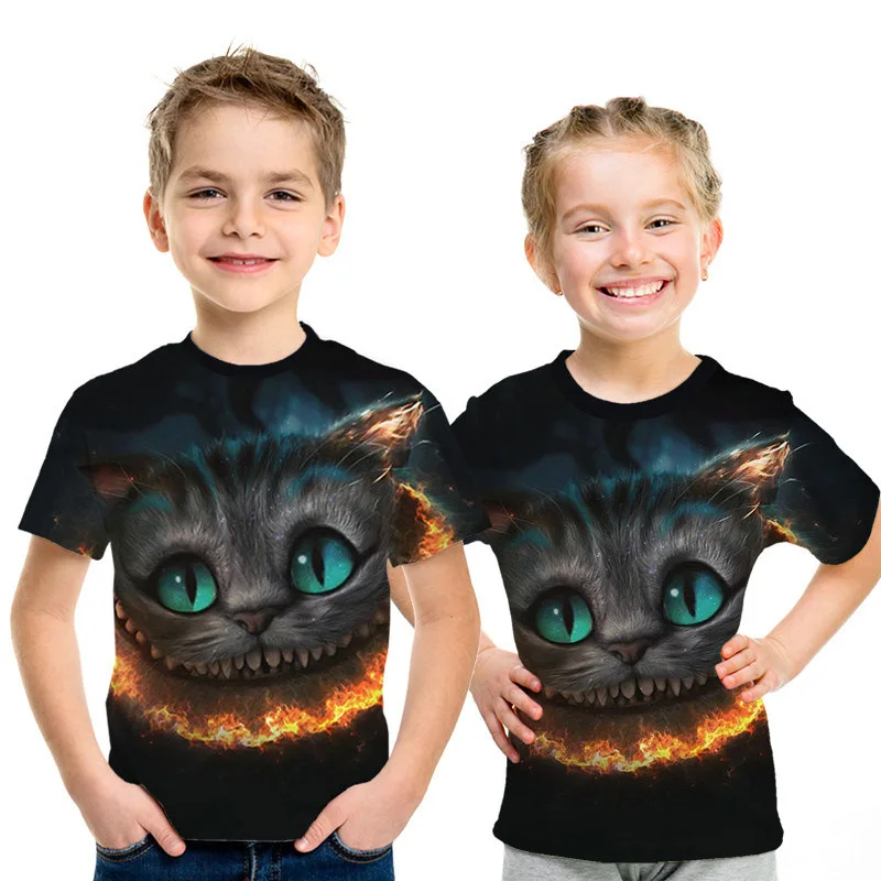 Вечерние топы для маленьких девочек с рисунком кота, летние футболки с короткими рукавами для мальчиков и девочек, Повседневная футболка, одежда для малышей 3, 4, 5, 6, 7, 8 лет - Цвет: picture color
