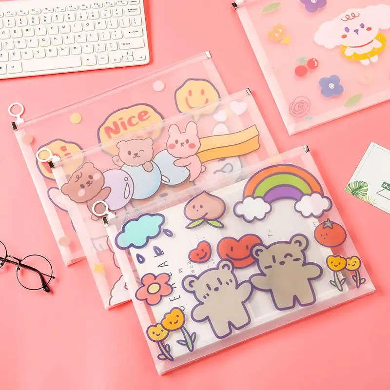 Buen valor MINKYS-carpeta de archivos Kawaii A4, organizador de documentos, escolar, suministros de papelería de oficina B6qpeg31RxY