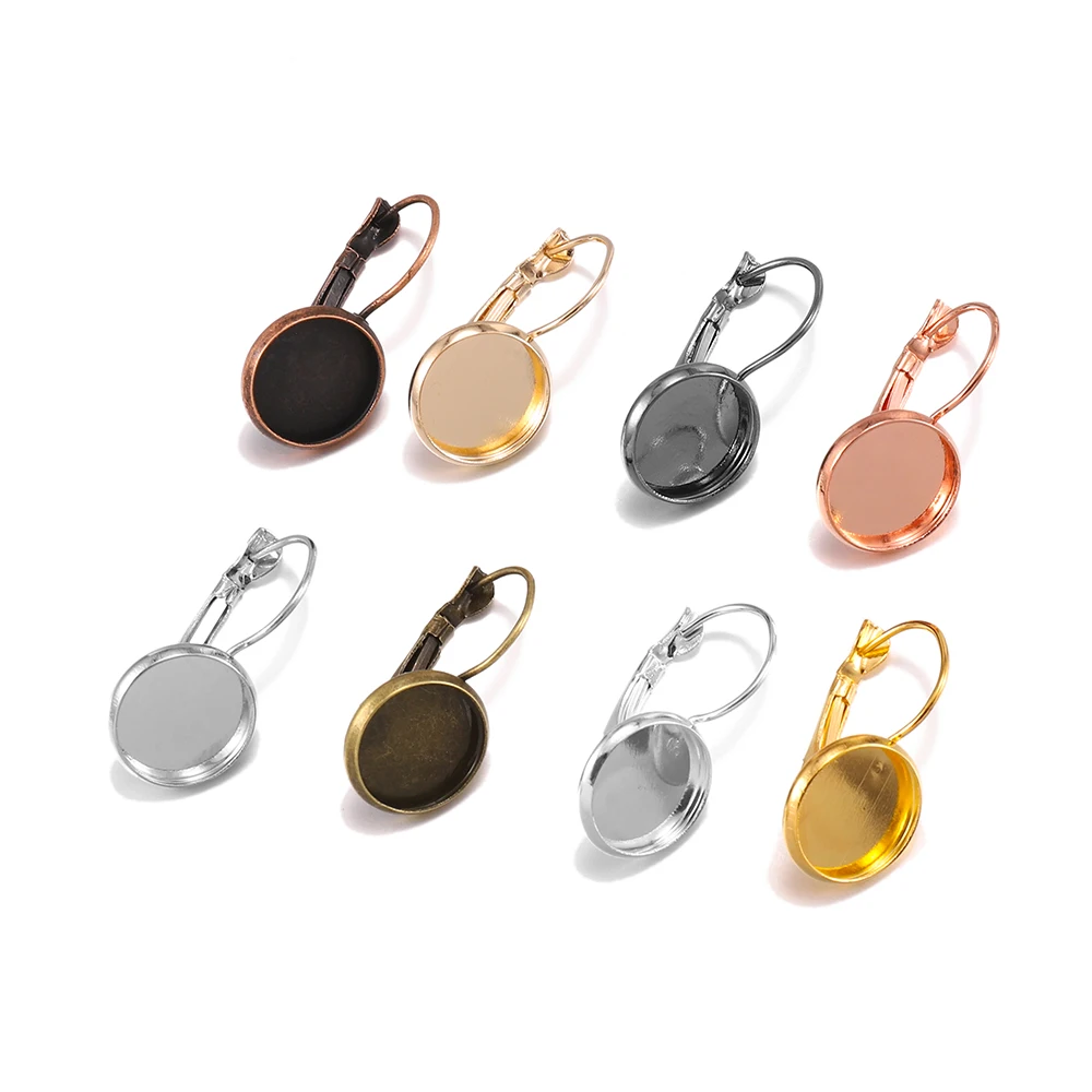 

Round French Lever Cabochon Earring Setting Blank Earring Base Cameo Bezels Tray 8 10 12 14 16 18 20 25 mm DIY Jewelry Making