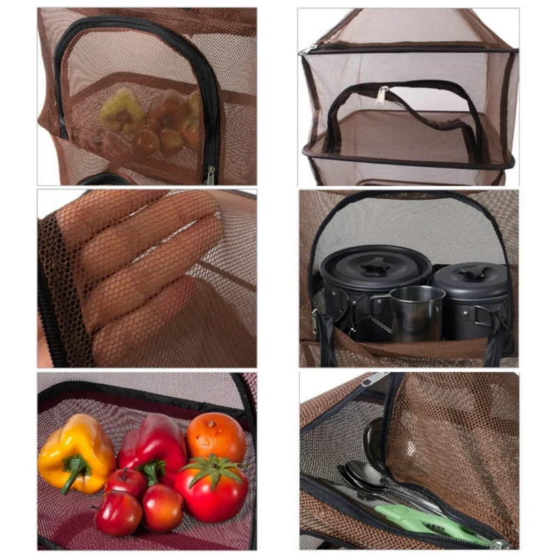 Hotsale 4 Layer Hanging Net Folding Dry Net Food Net Dryer Multi-purpose Fishing Storage Basket Tableware