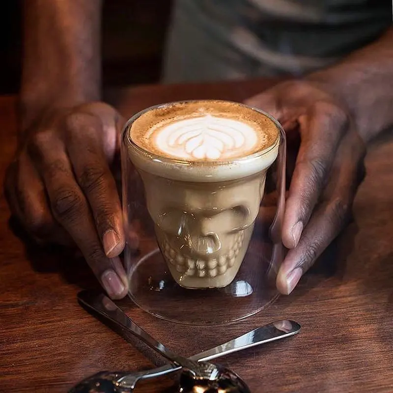 Novelty Cups 95/145/220ml Double Wall Skull Skeleton Whisky Bar Wine Glasses Glass Cup Crystal Head Vodka Shot | Дом и сад