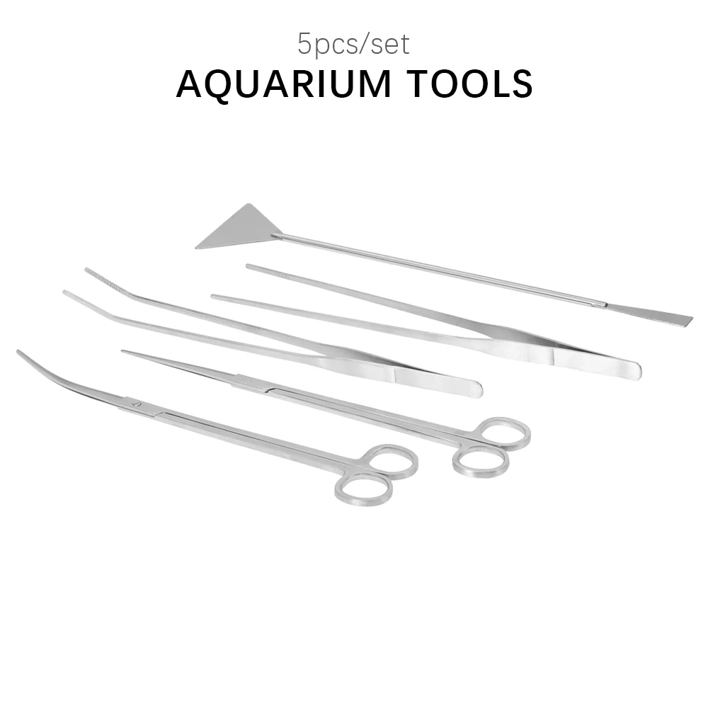 5pcs/set Aquarium Maintenance Tools Kit Tweezers Scissors For Live Plants Grass Aquario Accessory Fish Aquatic Pet Supplies