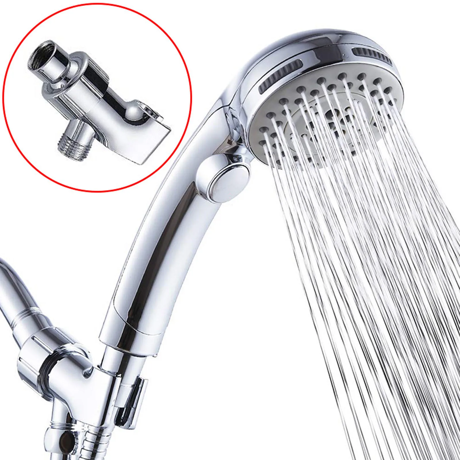 

Shower Head High Pressure Powerful Chrome Shower Hose Pressure Boosting ShowerHead + Shelf Spray Bath Faucet Bathroom Tools 5*