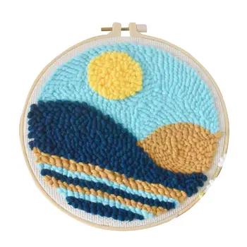 

1set DIY Punch Needle Embroidery Starter Kit With Wooden Punch Needle And Loop Diy Knitting Wool Rug Hooking Kit - Nightfall