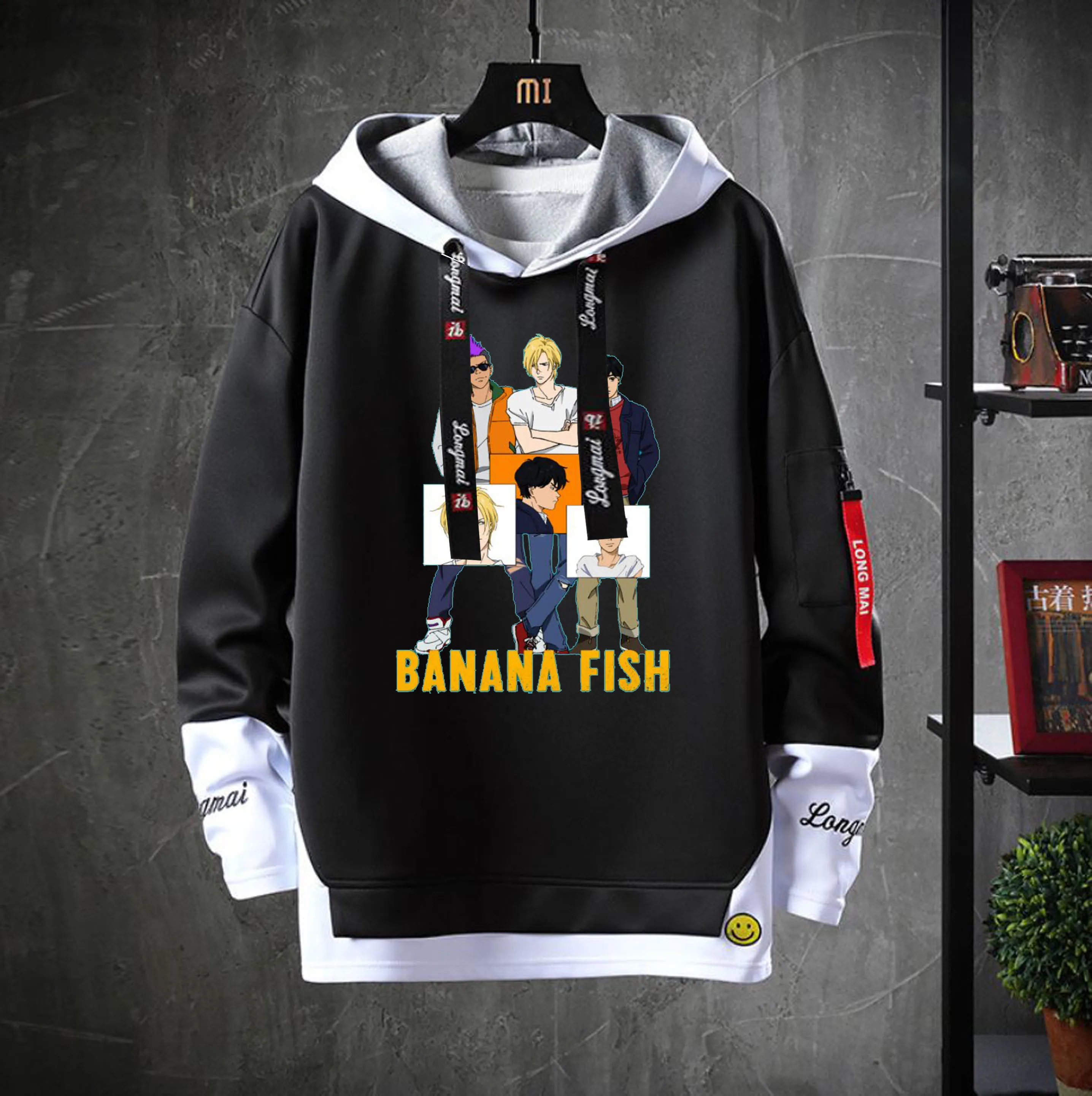 Anime Banana fish Hooded Costume Teenagers Cartoon Hoodie Unisex men Casual Fake Two-Piece Sweatshirt jacket coat | Мужская одежда