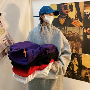 

Winter Men's Thickening Velvet Coats Loose Cotton Clothes Pullover Half High Collar Hoodies Casual 5 Color Sweatshirts M-5XL