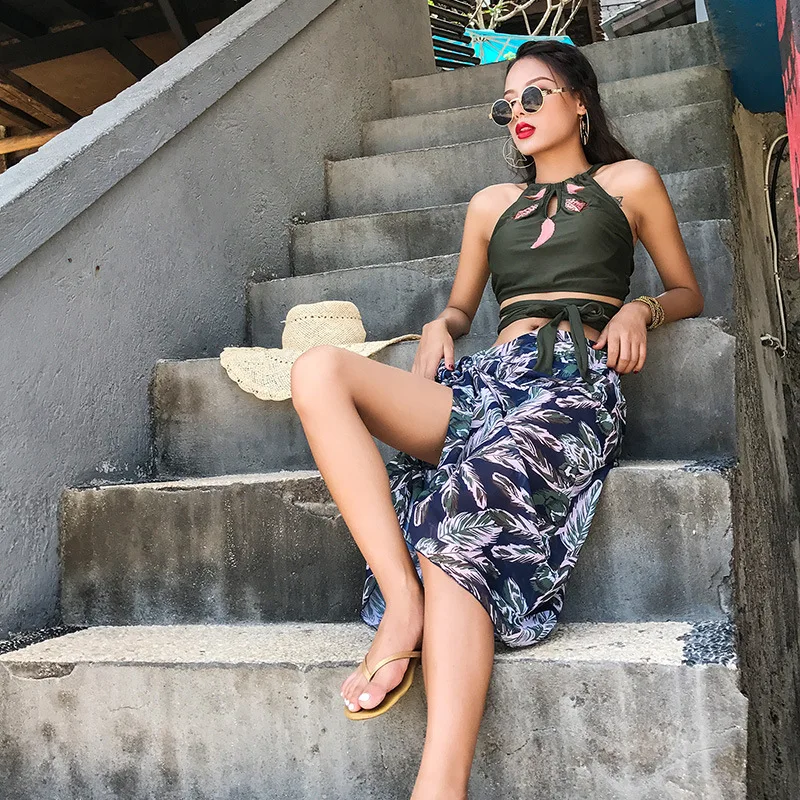 

Betis New Style Bathing Suit Women's Three-piece Set Small Bust Gathering-Island Vacation Style Elegant Triangular Split Type