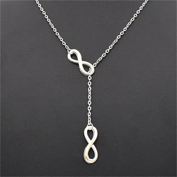 

Fashion New Style Silver Color Color Double 8 Infinity Sign Pendant Lariat Necklace for Women Men Lucky Infinity Symbol Jewelry