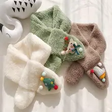 Зимний милый детский шарф, шарфы для мальчиков и девочек, детский шарф с воротником из искусственного меха кролика, теплые шарфы для шеи, Рождественский подарок