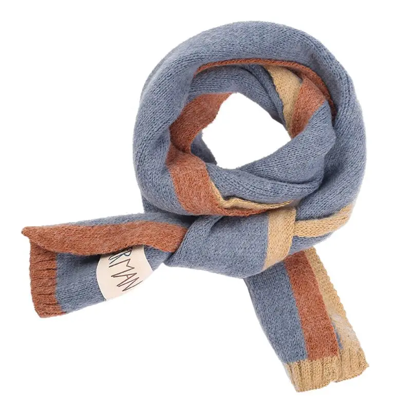 BL Winter Baby Girls Boys 3 Colors Patchwork Long Scarves Knitted Thicken Scarf Shawl Kids Neck Collars Warm Kids Neckerchief 517D - Цвет: BL
