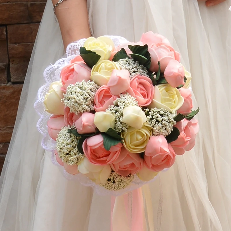 Artificial Silk Flowers Bouquet Foam Roses Wedding Bouquet Bridal