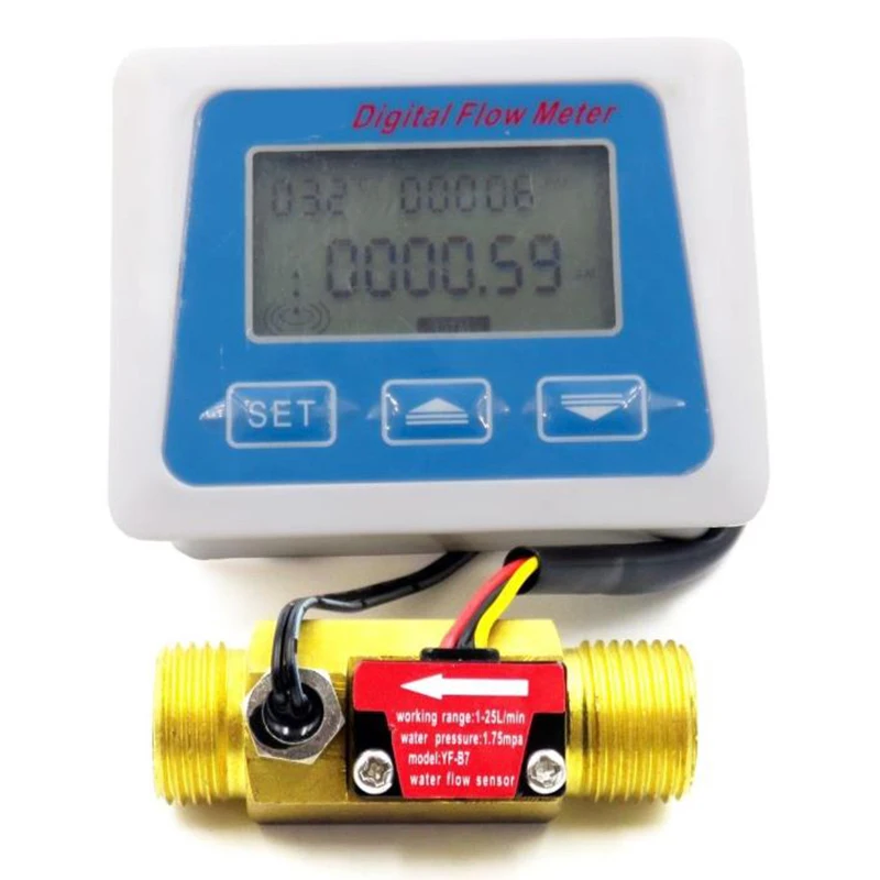 

Digital Lcd Display Water Flow Sensor Meter Flowmeter Rotameter Temperature Time Record With G1/2 Flow Sensor