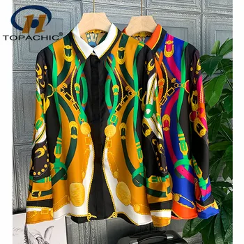 

12.12 2020 Early Spring Fashion Turn-down collar long sleeve Blouse Print pattern 100% Silk Women Shirt