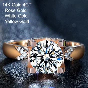 

14K Rose Gold 4 Carat Moissanite Diamond Ring Women Classic Romantic V Wedding Party Engagement Anniversary Ring 4 Ct D Color