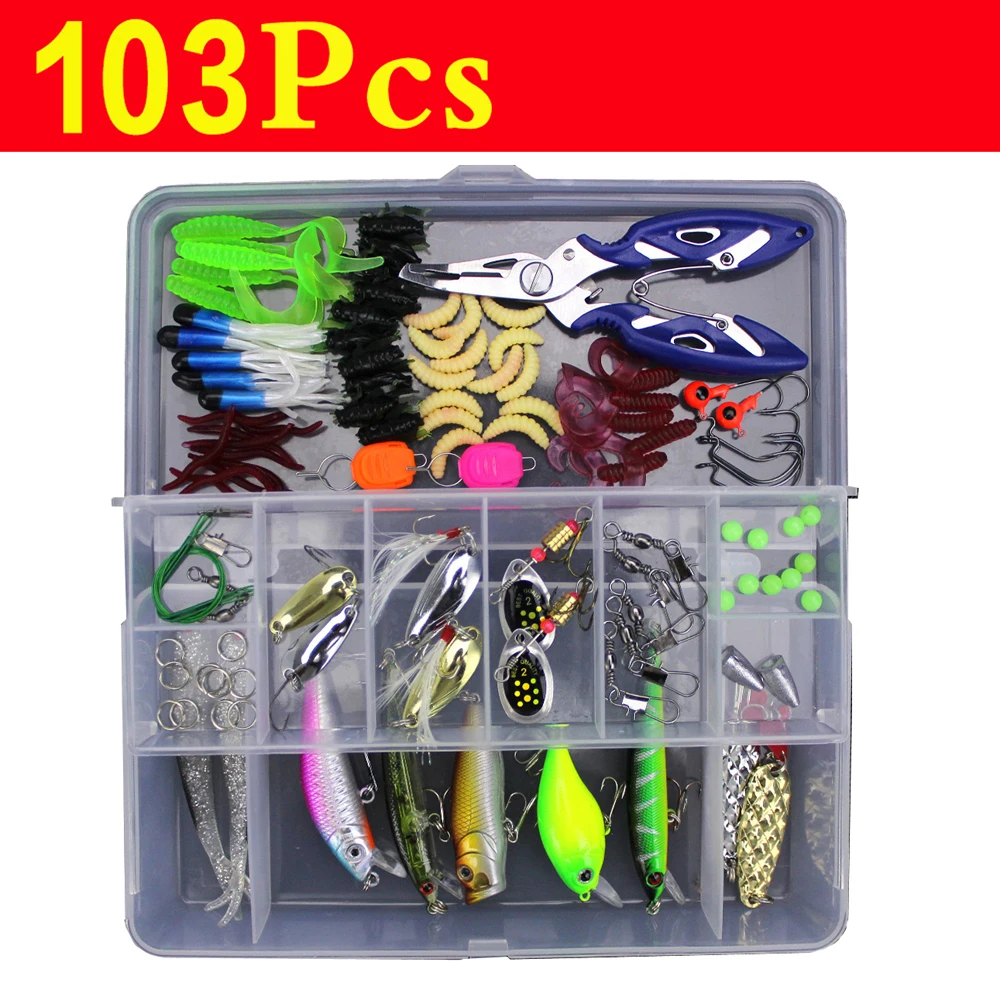 106-28Pcs Hot Fishing Lure Kit Mixed Plastic Metal Soft Lure Set