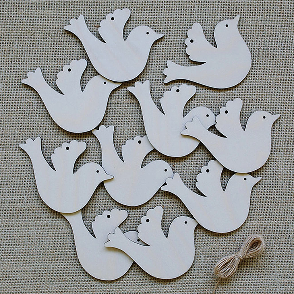 10pcs Blank Christmas Bird Wood Xmas Tree Gift Tags Holiday Labels Hanging Ornaments for Party Festival Favor Kids Toy Gifts