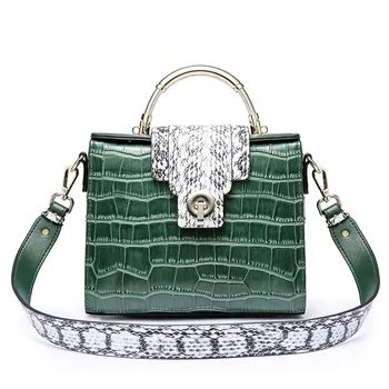 

Messenger bag Luxury Cowhide Leather Shoulder Cross-body Bag Small Python Crocodile Pattern Genuine Leather Women's 2 Strap