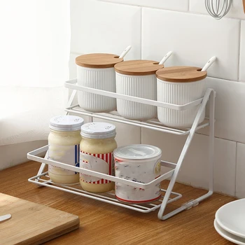 

Spice Rack Two Layers Iron Storage Shelf Rack Home Kitchen Seasoning Holder Organizer