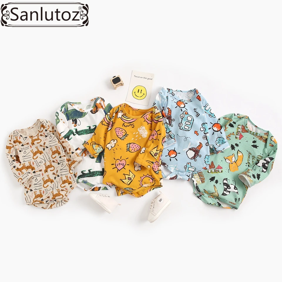 Sanlutoz/боди с принтом для новорожденных; боди с длинными рукавами с героями мультфильмов для детей; хлопковая повседневная одежда для маленьких мальчиков и девочек