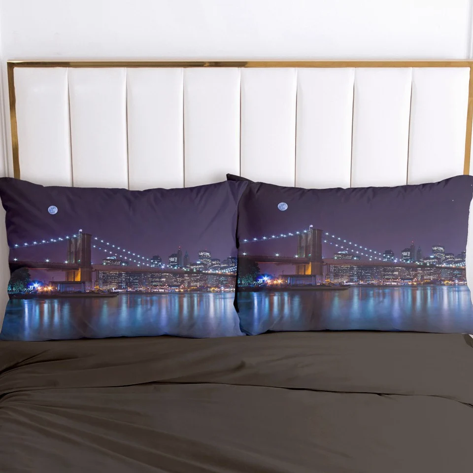 

2pc Pillow Case Pillowcase 50x70 50x75 50x80 50x90 80x80 70x70 Decorative Pillow Cover City bridge Bedding pillowslip