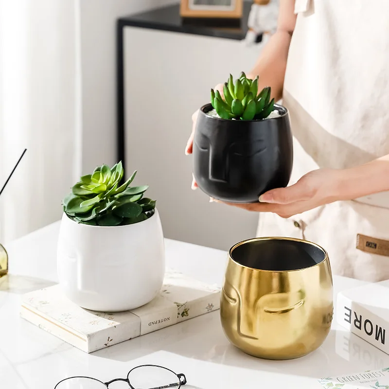 

Nordic golden ceramic face vase living room furnishings succulent green plant flower pot container porch storage decoration vase