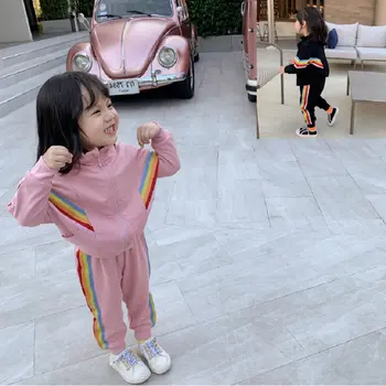

2020 Autumn New Arrival Girls Fashion 2 Pieces Suit Coat+pants Kids Side Striped Suit Kids Clothes