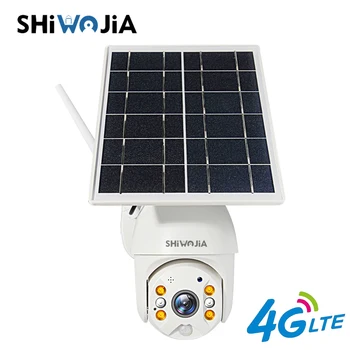 

SHIWOJIA 4G SIM Version Solar IP Camera Panel PTZ Cloud SD Card Expansion 2MP HD Monitor Outdoor Security Smart Home LED Alarm