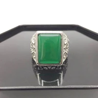 HuiSept 925 Silver Ring Jewelry for Men Geometric Shape Emerald Gemstone Rings Ornaments for Wedding Anniversary Gifts Resizable 3