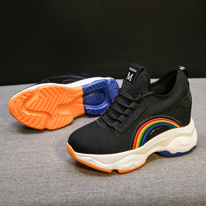 Walking Shoes for Girls Height Increasing Female Sports Shoes Breathable Mesh Sneakers Sport Rainbow Trendy Fitness Shoes Women