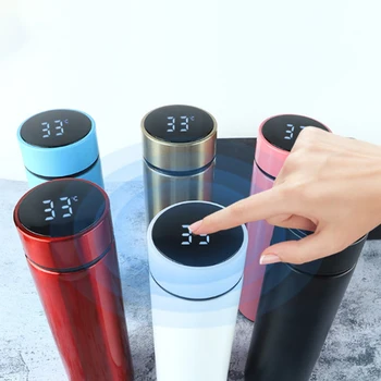 

1PC thermos temperature display intelligent stainless steel vacuum coffee mug hot water cup leak-proof black technology