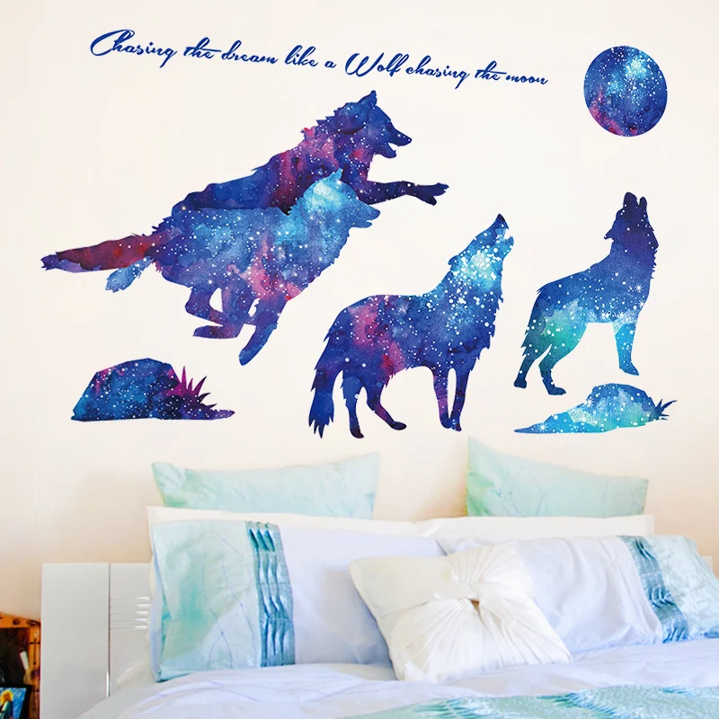[Shijuekongjian] Вселенная Галактика наклейки на стену виниловые DIY луна волки настенные наклейки для детской комнаты украшения детской спальни
