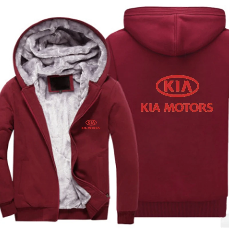 Бренд автомобиля KIA Motors, зимняя мужская куртка с капюшоном на молнии, модный красный принт, уплотненный, на заказ, удобный свитер, пальто