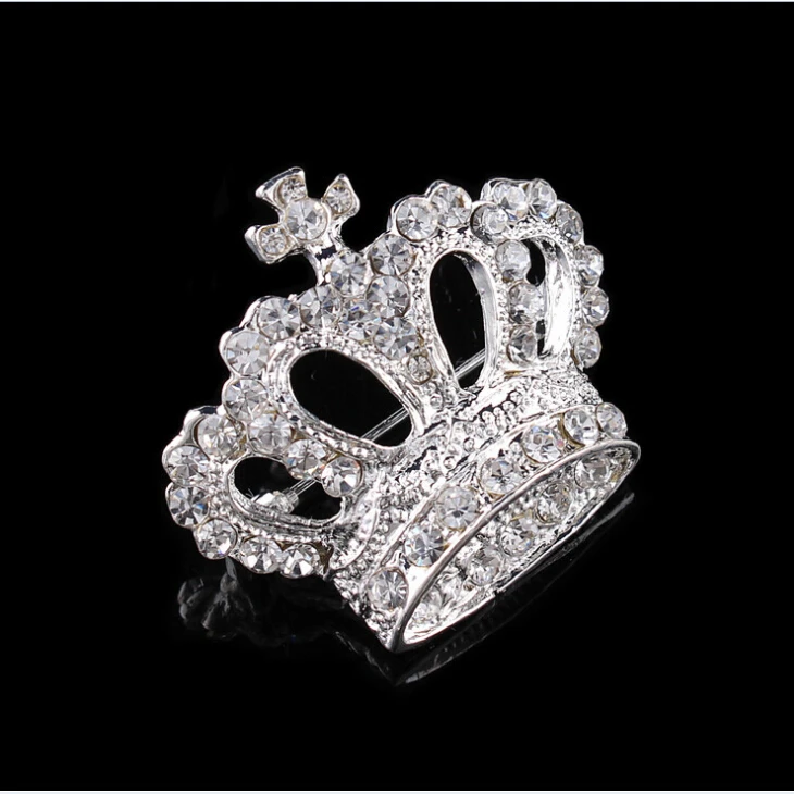 Silver Shiny Crystal Rhinestone Crown Brooch Pin Wedding Favor Xmas Gift
