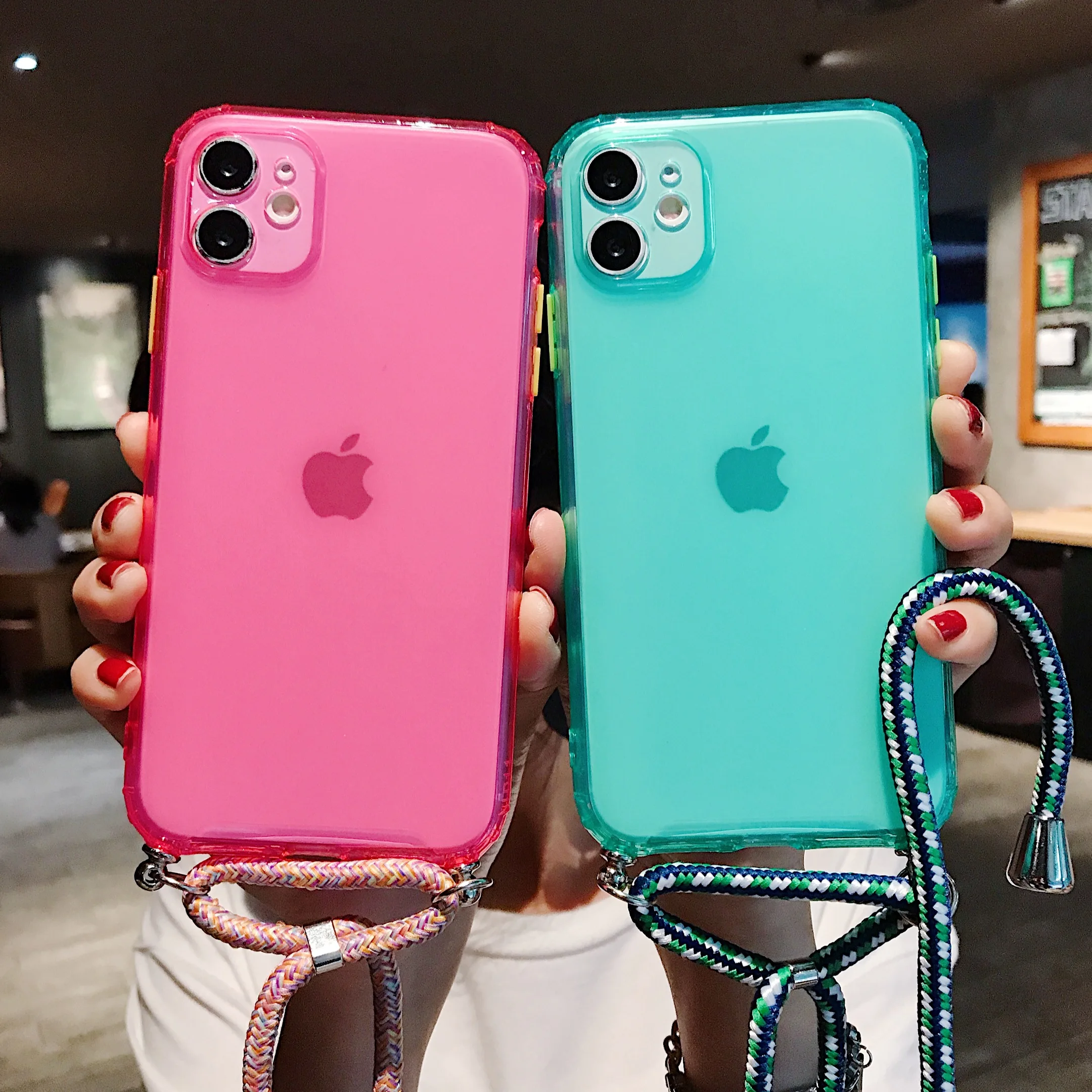 Fashion Candy Color Transparent Soft Case Lanyards For iphone 11 Pro XS MAX X XR 6 6S 7 8 Plus SE 2 2020 Strap Cord Chain Cove |
