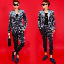 Мужской тонкий костюм куртка модный хост алмаз бархат Блейзер диджей певец костюмы формальная одежда мужские наборы(куртка+ брюки) DT1149
